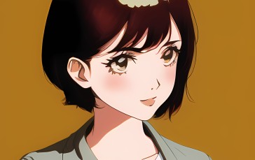 Anime Girls, Novel Ai, Anime, Face, Orange Background, Simple Background Wallpaper