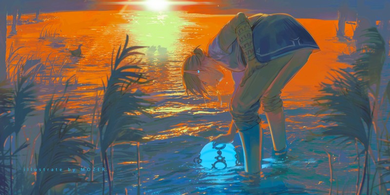 Link, Sunset, Water, Ducks, Sunset Glow Wallpaper