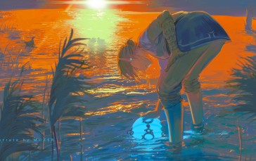 Link, Sunset, Water, Ducks, Sunset Glow Wallpaper