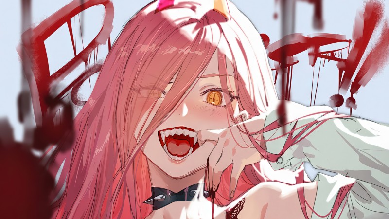 Pink Hair, Blood, Finger in Mouth, Anime Girls, Power (Chainsaw Man) Wallpaper