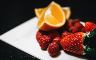 Strawberries, Orange, Raspberries, Fruits, Food Wallpaper