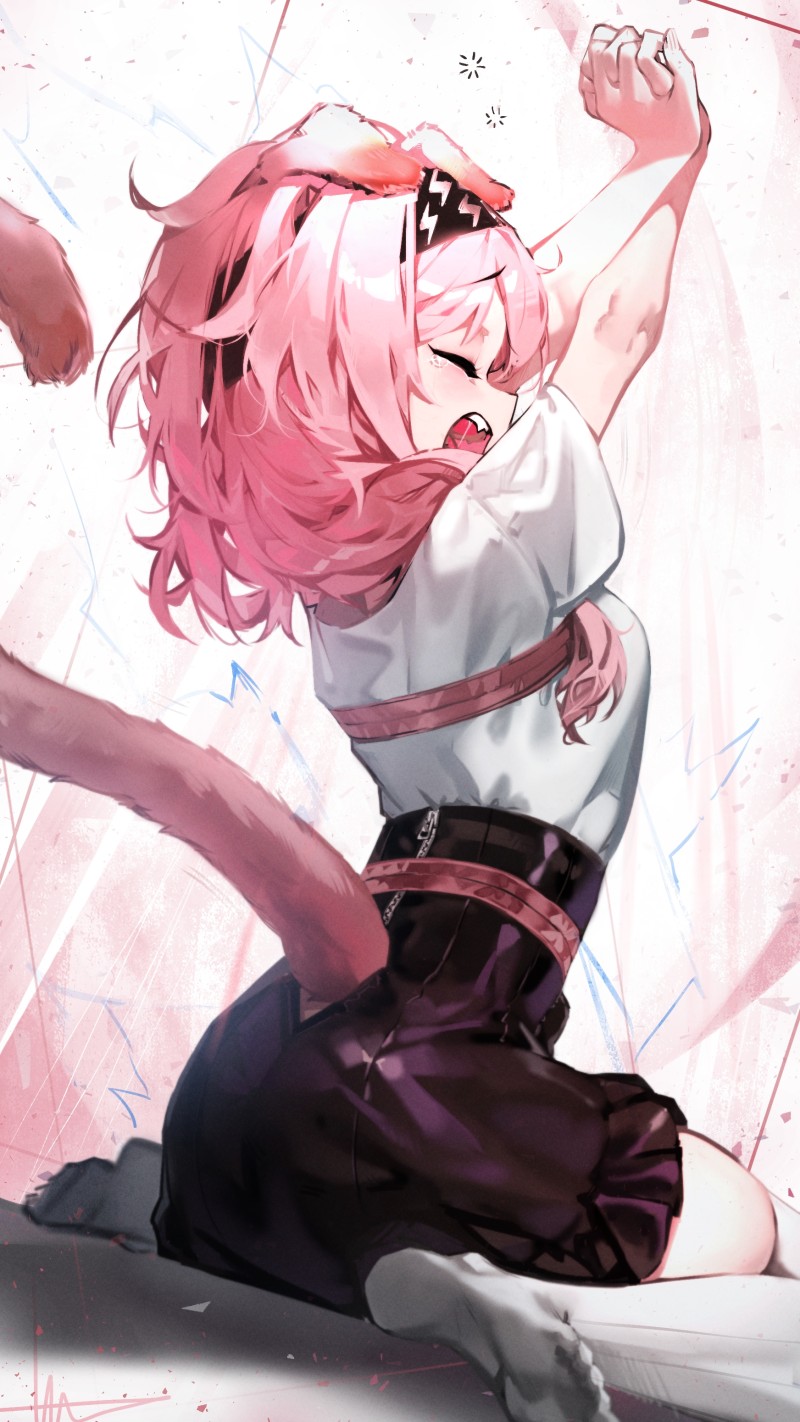 Goldenglow(Arknights), Arknights, Anime Girls, Stretching, Pink Hair Wallpaper