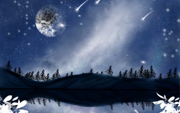 Galaxy, Sky Blue, Trees, Lake Wallpaper
