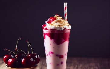 AI Art, Food, Dessert, Milkshake, Cherries, Still Life Wallpaper