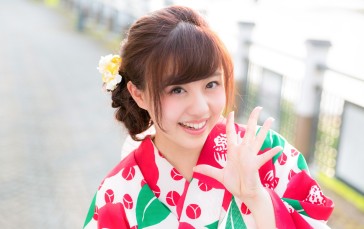 Cute Asian Girl, White Dress, Kimono, Smiling, Women Wallpaper