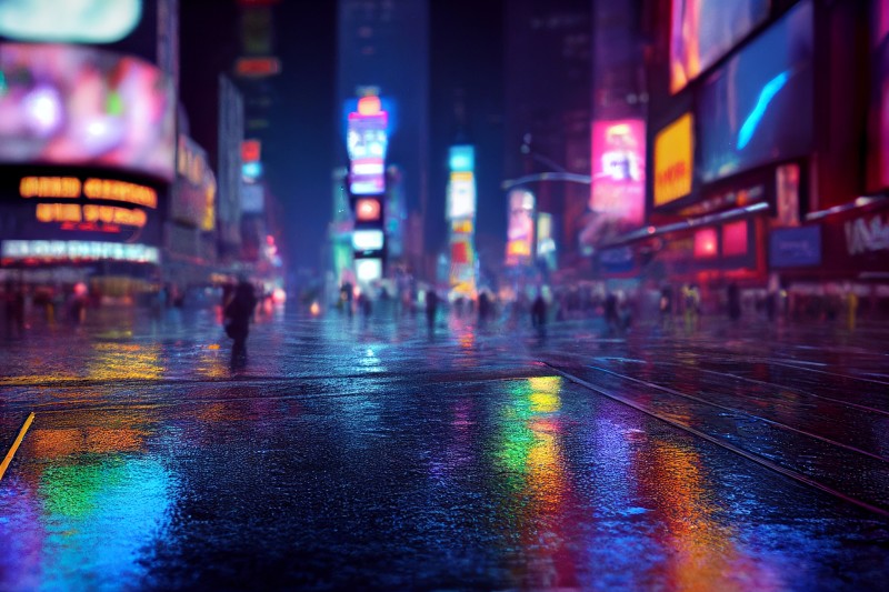 Times Square, New York City, Billboards, Neon, Rain Wallpaper