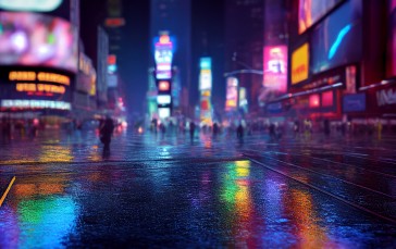 Times Square, New York City, Billboards, Neon, Rain Wallpaper