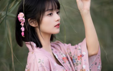 Women, Asian, Model, Kimono, Short Hair, Dark Hair Wallpaper