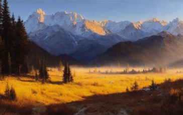 AI Art, Landscape, Golden Hour, Mountains Wallpaper