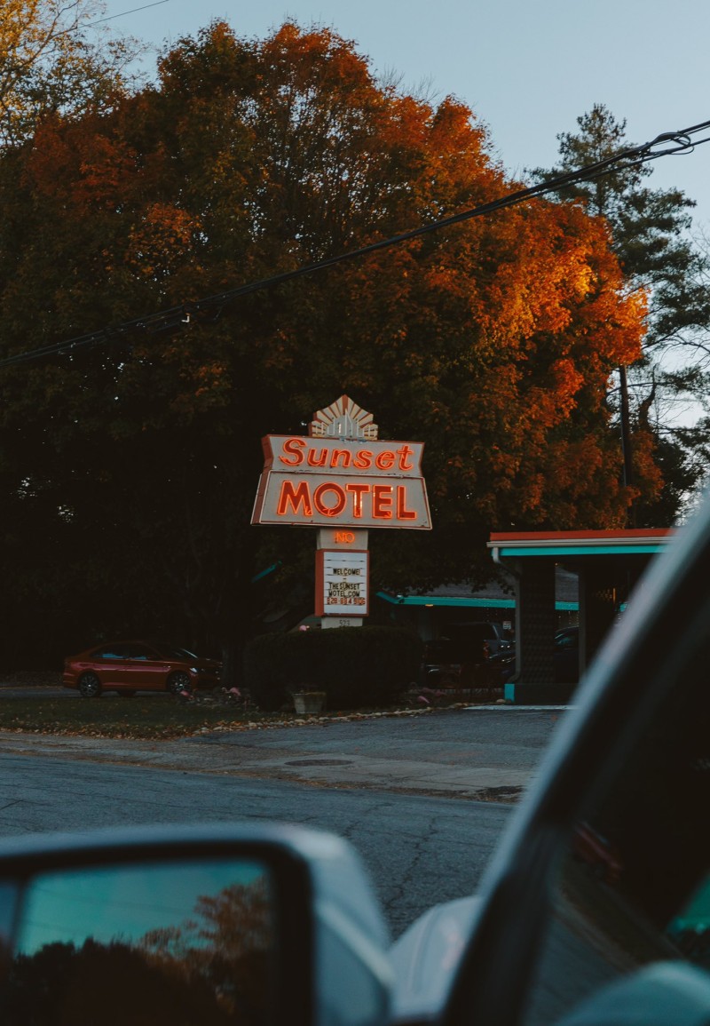 Motel, Car, Mirror, Sunset Wallpaper