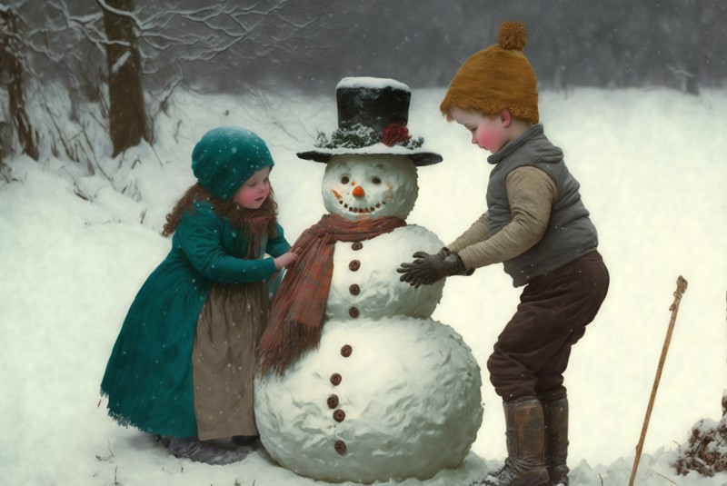 AI Art, Snowman, Children, Christmas, Snow Wallpaper