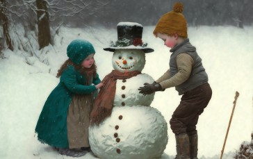 AI Art, Snowman, Children, Christmas, Snow Wallpaper