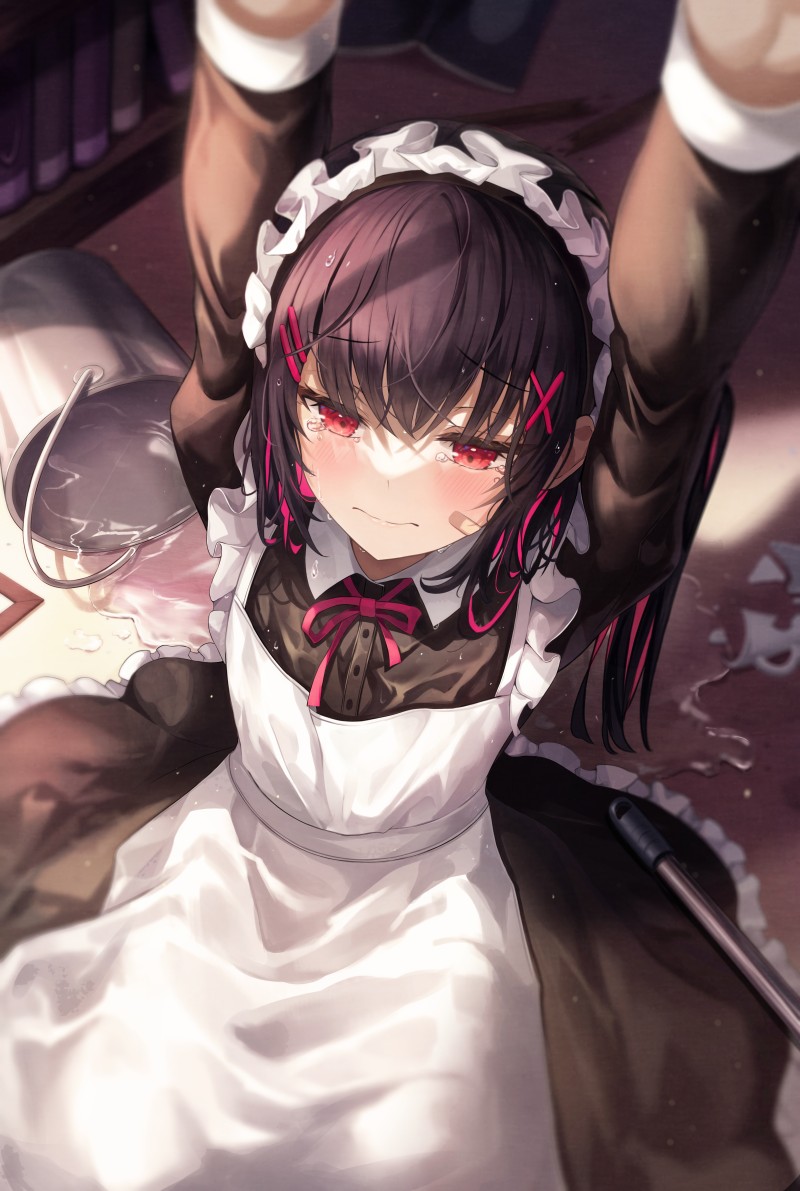 Anime, Anime Girls, Maid, Maid Outfit, Arms Up, Red Eyes Wallpaper