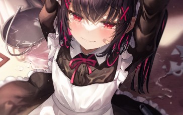 Anime, Anime Girls, Maid, Maid Outfit, Arms Up, Red Eyes Wallpaper