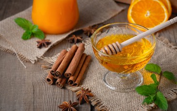 Food, Cinnamon, Honey, Orange (fruit), Leaves, Still Life Wallpaper