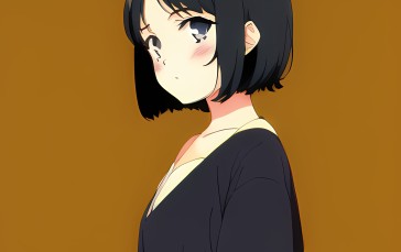 Anime Girls, Novel Ai, Face, Black Hair, Short Hair Wallpaper
