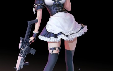 Seunghee Lee, Drawing, Women, Blonde, Maid Outfit, Weapon Wallpaper