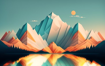 AI Art, Nature, Mountains, Simple Background, Reflection, Minimalism Wallpaper