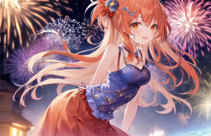 Anime, Anime Girls, AI Art, Fireworks Wallpaper