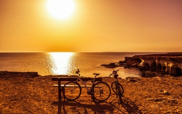 Bicycle, Sunset, Sea, Sunset Glow Wallpaper