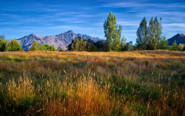 Landscape, 4K, Mountains, Sky, Field, Grass Wallpaper