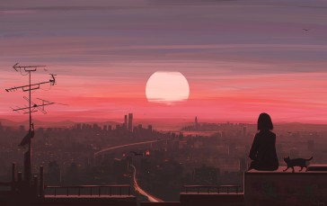 Artwork, Sunset, Sky, Skyline Wallpaper