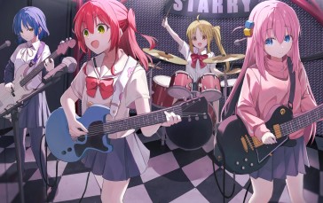 Anime, Anime Girls, Musical Instrument, Guitar, Drums, Microphone Wallpaper