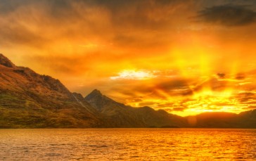 Landscape, 4K, New Zealand, Sunset Glow, Clouds, Water Wallpaper