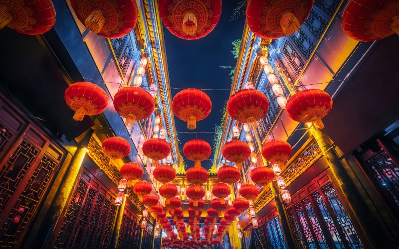 China, Festival, Lanterns, Decorations, Lights, Sky Wallpaper