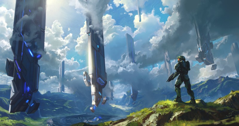 Halo 4, Master Chief (Halo), Clouds, Pillar Wallpaper