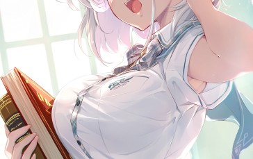 Tel-O, Anime Girls, White Hair, Schoolgirl Wallpaper