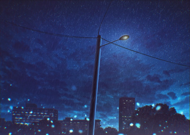 Raining, Anime Landscape, Night, Buildings, Scenery Wallpaper