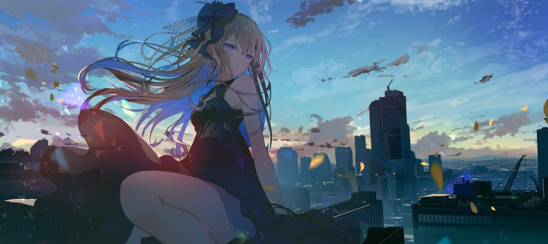 Anime, Anime Girls, Purple Eyes, Sky Wallpaper