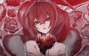Anime, Anime Girls, Flowers, Rose, Red Eyes Wallpaper