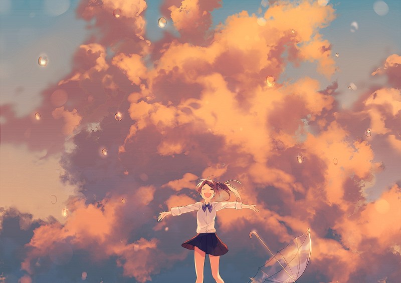 Anime, Anime Girls, Clouds, Sky, Closed Eyes Wallpaper
