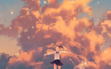 Anime, Anime Girls, Clouds, Sky, Closed Eyes Wallpaper