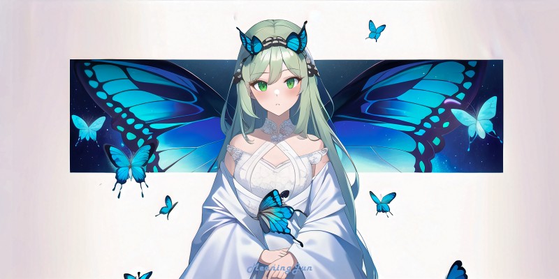 Anime Girls, Anime, AI Art, Dress, Butterfly Wallpaper