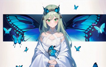 Anime Girls, Anime, AI Art, Dress, Butterfly Wallpaper