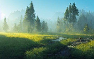 AI Art, Landscape, Mist, Morning Wallpaper