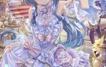 Anime, Anime Girls, Blue Hair, Dress, Stockings, Purple Eyes Wallpaper