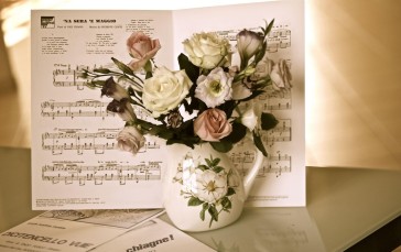 Flowers, Bouquet, Music Sheet, Still Life, Musical Notes Wallpaper