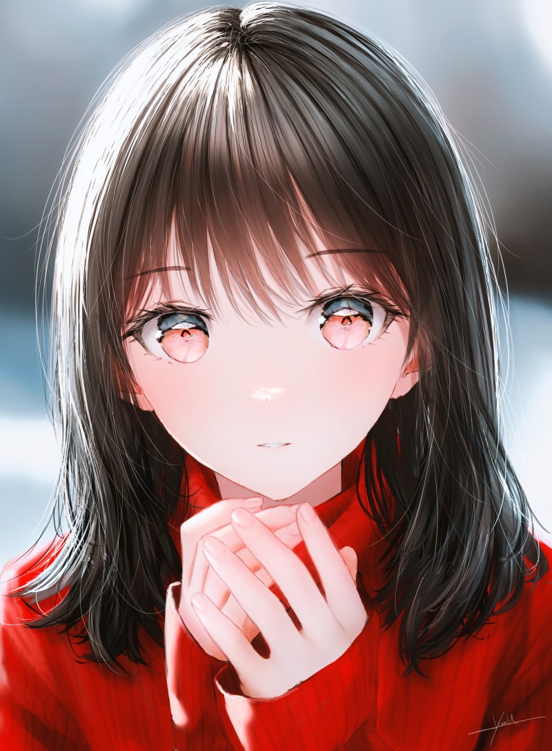 Anime, Anime Girls, Black Hair, Red Eyes, Face Wallpaper
