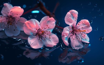 AI Art, Peach Blossom, Blue, Flowers Wallpaper