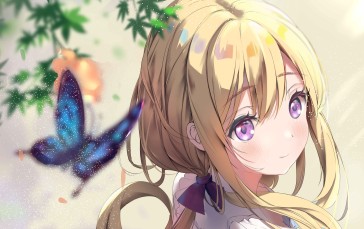 Anime, Anime Girls, Butterfly, Blonde, Purple Eyes Wallpaper