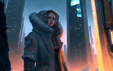 AI Art, Women, Winter, Cyberpunk Wallpaper