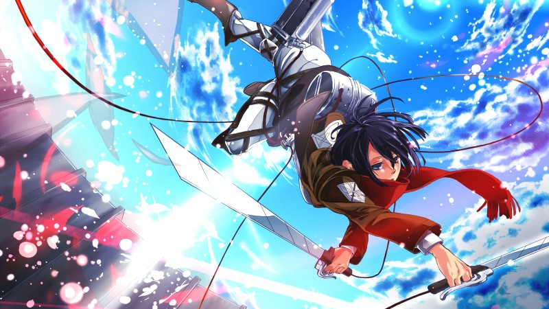 Shingeki No Kyojin, Mikasa Ackerman, Black Hair, Sky Wallpaper