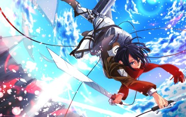 Shingeki No Kyojin, Mikasa Ackerman, Black Hair, Sky Wallpaper