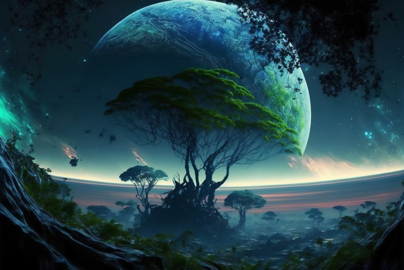 AI Art, Illustration, Alien Planet, Trees Wallpaper