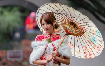 Asian, Model, Women, Long Hair, Dark Hair, Japanese Umbrella Wallpaper