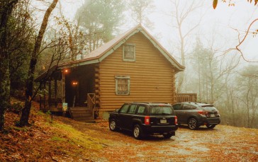 Cabin, Forest, Car, Mist Wallpaper
